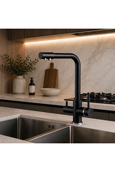 FAWER Faucet & Shower Siyah Arıtmalı 3 Yollu Lüks Mutfak Bataryası  - BTR50B