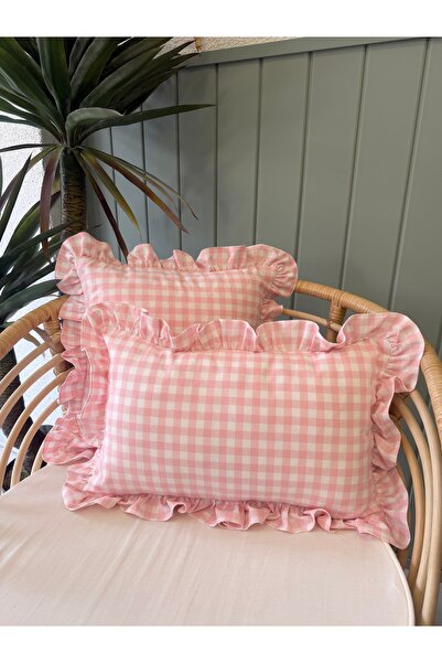 Decamor home Κάλυμμα μαξιλαριού ροζ λινό με βολάν Vintage Bohemian Κάλυμμα μα...