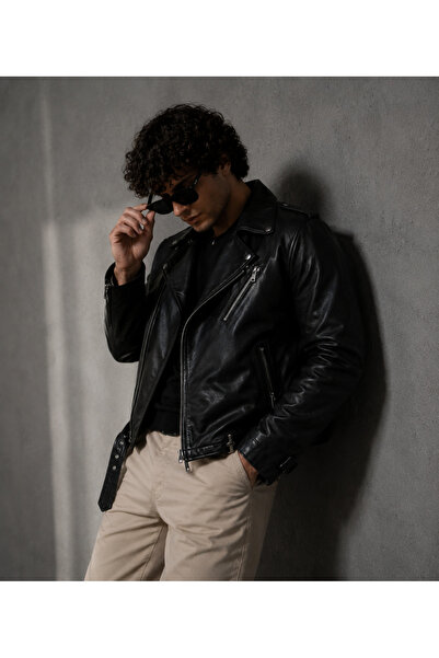 Velmora Leather Hakiki Erkek Deri Ceket Astarlı-Kemerli