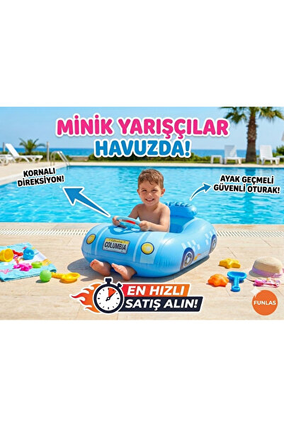 Funlas 0-5 yaş Deniz simidi oturaklı yarış araba modeli kornalı direksiyonlu