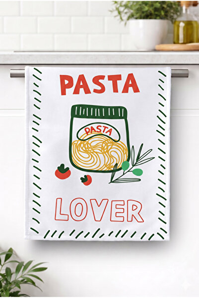 ASDİVA PASTA-01 Prosop/cârpă de bucătărie modernă, decorativă, albă, cu model...