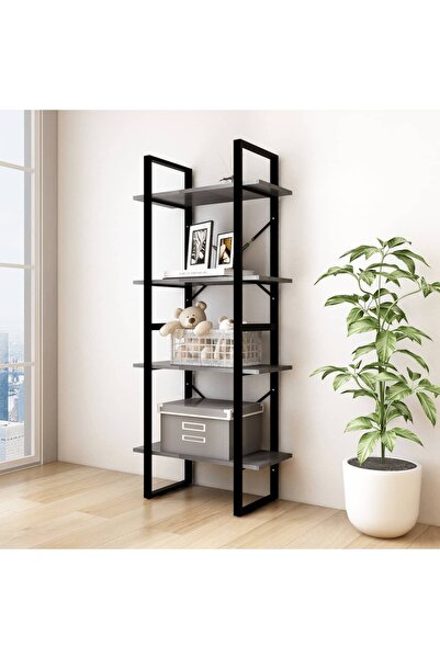 Concept Bibliotecă cu 4 rafturi, gri, 60x30x140 cm, lemn masiv de pin