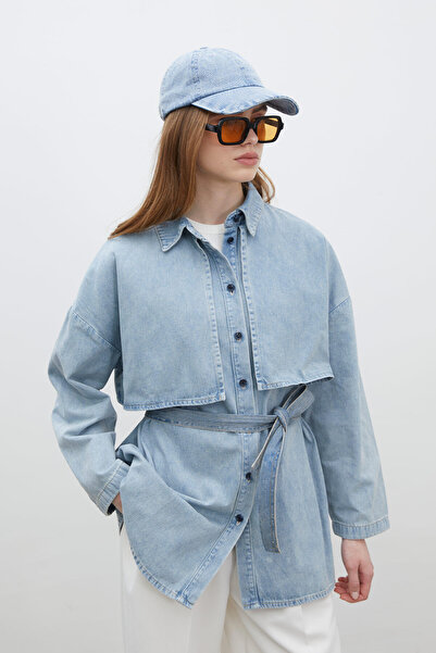 Manuka TRENCH DESIGN DENIM JACKET ICE BLUE