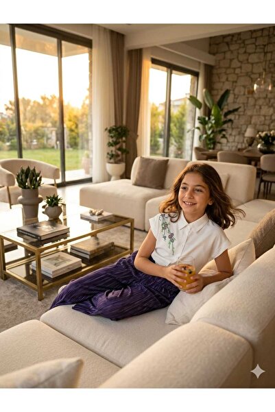 Hilal Akıncı Kids Комплект от 2 части с широки крачоли и бродирана бяла риза ...