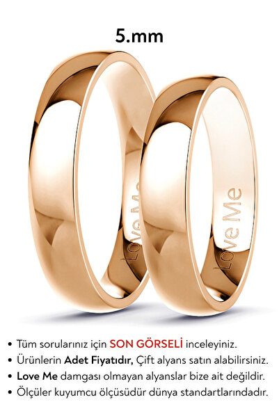 Love Me 5mm Yeni Model Parlak Rose Renk Kararmaz Unisex Bombeli Çelik Alyans ...