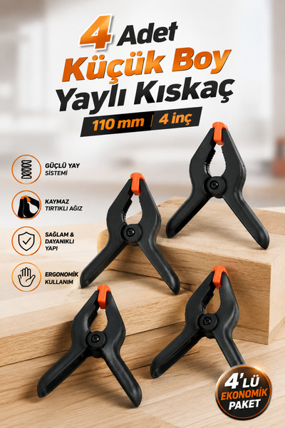 NZB 4 Adet Küçük Boy Profesyonel Yaylı Kıskaç 110MM 4 inç Marangoz Mobilya Ka...