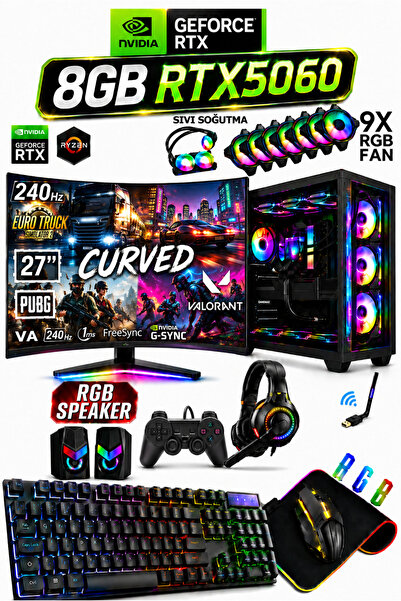 Dmc N307 Win11 Ryzen 7 5700,32GB RAM,1TB SSD,RTX5060 8GB 27" 240hz Curved Sıv...