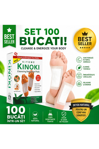 Kinoki Set de 100 de plasturi detox pentru picioare pentru detoxifierea și re...