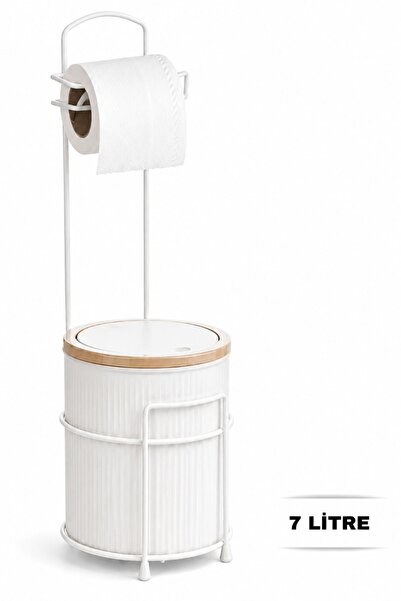 decorev 7 Litre Banyo Mutfak Çöp Kovası Metal Standlı Tuvalet Wc Kağıtlık Seti