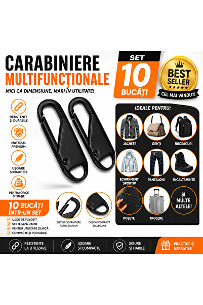Zipperstop ZipGO - Pachet de 10 carabine metalice multifuncționale