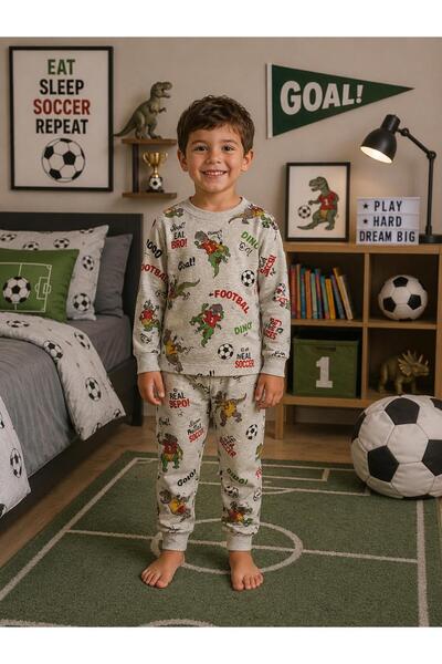Fil Kids Set de pijamale de iarnă cu mânecă lungă, 100% bumbac, gri, cu model...