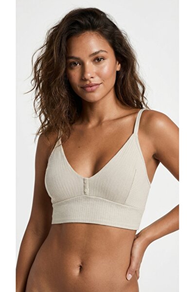 Koza Kadın Fitilli Pamuklu Düğmeli Büstiyer Crop Top - İnce Askılı Dekolteli ...