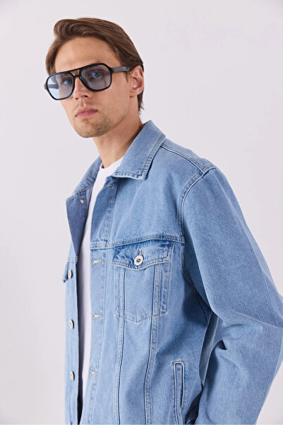 VENA Erkek Mark Sky Blue Oversize Geniş Kesim Jean Ceket %100 Pamuk - Sky Blue