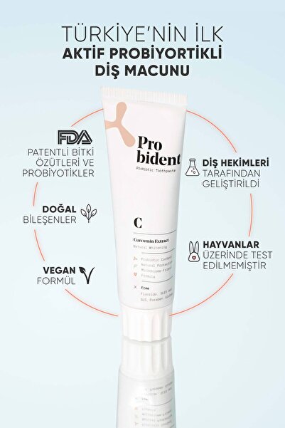 Probident Aktif Probiyotik Doğal Florürsüz Zerdeçal Özüt Ilaveli Diş Macunu Beyazlatma & Dil Temizleme Aparatı