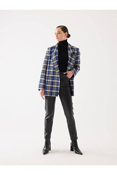 MARKAPIA WOMAN Ekose Desen Saks Kruvaze Oversize Blazer Ceket