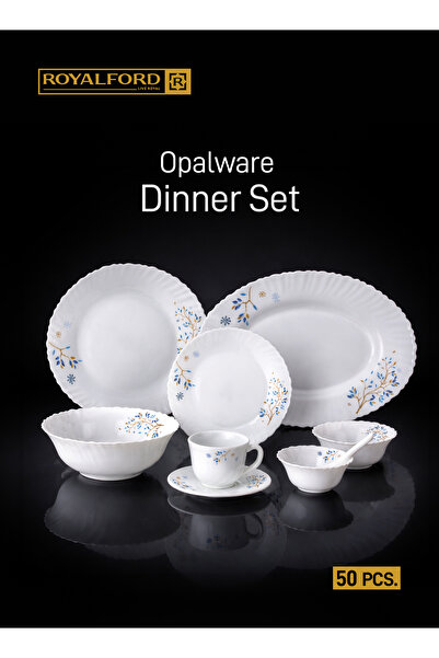 ROYALFORD 50pcs Opalware Dinner Set, RF10202 Assorted Design Lightweight, Bea...