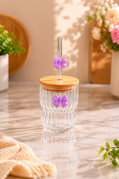 İnterlife Fiyonk Detaylı Cam Pipetli Kahve Bardağı Smoothie ve Meyve Suyu Bar...