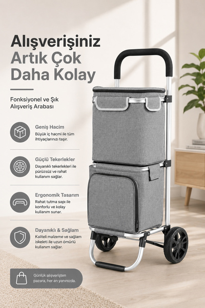 Vadi İki Bölmeli Termal Soğutucu Çantalı Alüminyum Gövdeli Alışveriş Pazar Ar...