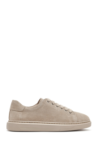 Derimod Women's Beige Lace-Up Suede Genuine Leather Sneaker, Winter Sports Sh...
