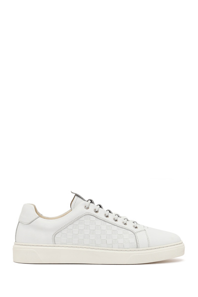 Derimod Erkek Beyaz Bağcıklı Kalın Tabanlı Desenli Deri Sneaker 26SFD640914