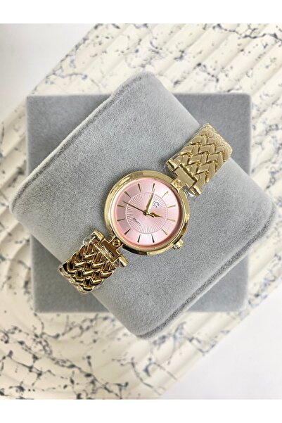 Mazzy Tipra Round Gold Pink Dial Women's Wristwatch