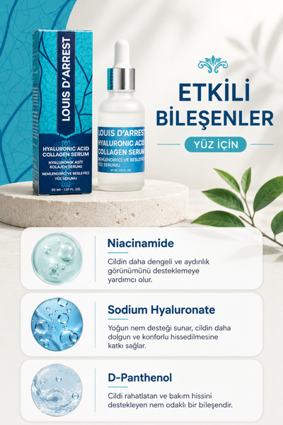 Louis DArrest Hyaluronik Asit Serum - Yoğun Nemlendirme, Kırışıklık Karşıtı, Dolgunlaştırıcı Hyaluronic Acid B5
