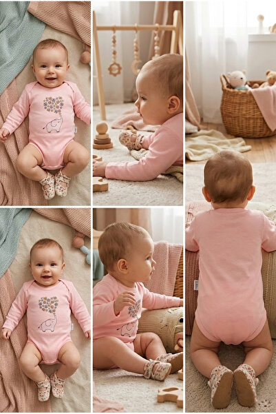 meyastore Baby Bodysuit with Elephant and Flower Print