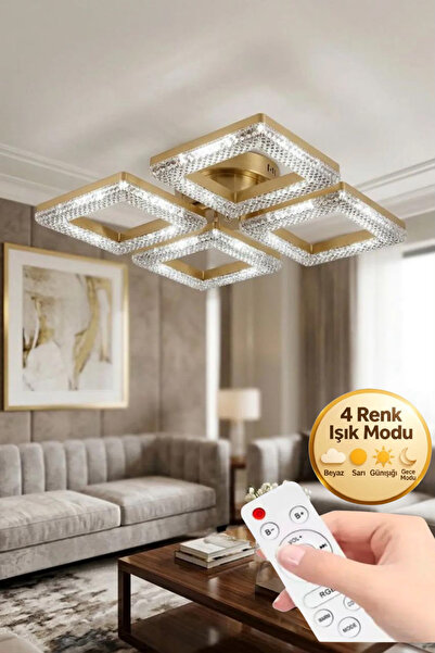 Lumia Lighting Yakamoz Model Gold Kumandalı 4"lü Ledli 3 Renk Modu Kristal Sa...