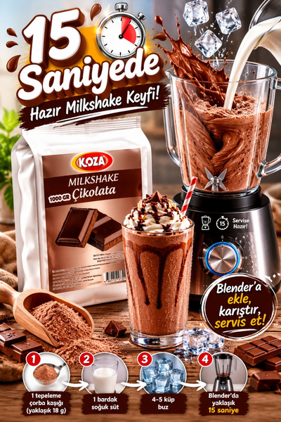 Koza Gurme Pratik Lezzet Ev Yapımı Çikolatalı Hazır Milkshake Tozu - 1000 Gram