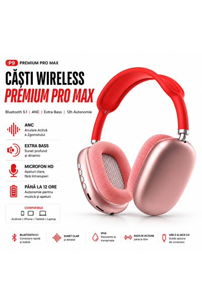 OEM Căști Wireless P9 Premium Pro Max, Bluetooth 5.1, Anulare Activă a Zgomot...