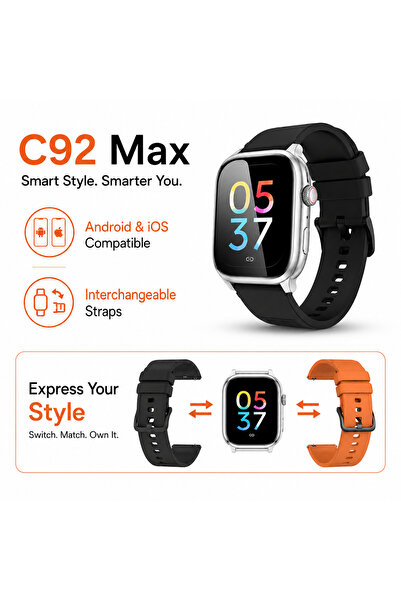 Generic ساعة ذكية C92 ماكس 4G، شاشة لمس HD مقاس 2.2 بوصة، فتحة لبطاقة SIM، كا...