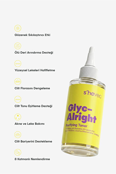 s'hevec Gözenek Sıkılaştırıcı ve Leke Karşıtı Glikolik Asit 200 ml Vegan Tonik Glyc–Alright