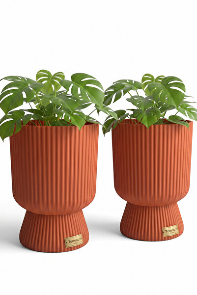 TEMMUZ HOME Lotus 2'li Set 1.8 Litre Ayaklı Saksı - 19.5 cm X 14 cm Çiçek ve ...