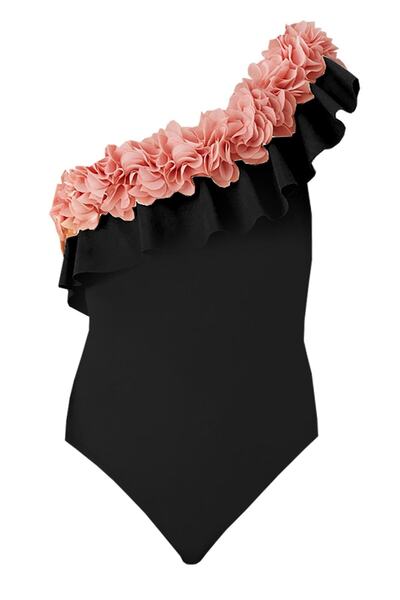 Lovekini Beachwear Valentina B|p Tek Omuz Çiçekli Siyah Çocuk Mayo
