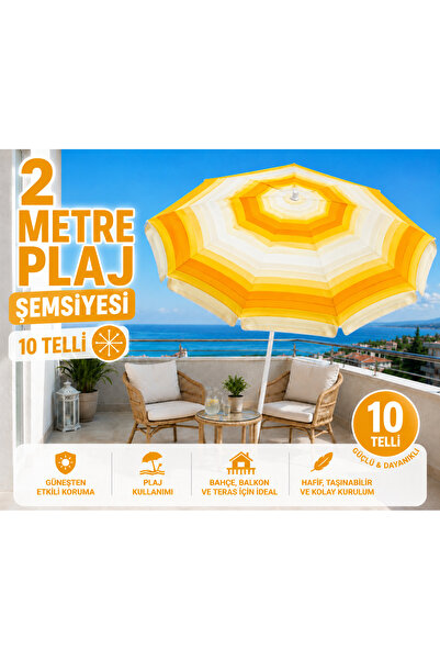 AYDINLAR STORE 2.00 Metre Normal Kumaş Sarı Gökkuşağı Renk Plaj Şemsiyesi, Su...