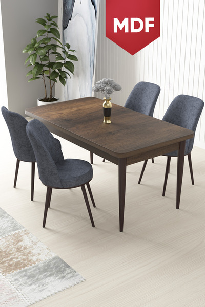 Canisa Nil Serisi 70x110 MDF Sabit Barok Ahşap Desen Masa Takımı ve 4 Füme Sa...