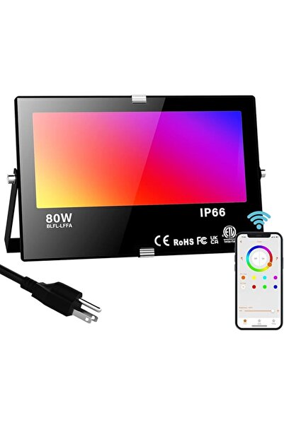Neliblu Proiector LED RGB pentru exterior, 80W, lampă inteligentă cu schimbar...