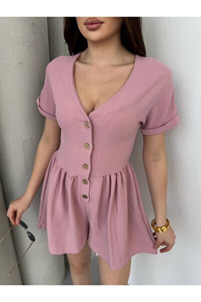 rengastyle Ayrobin Fabric Women's Jumpsuit - Short Sleeve, Button and Color