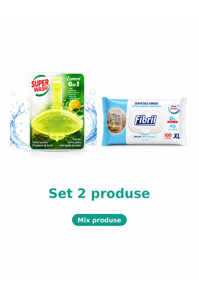 Fibril Baie, Set 2 Produse: Odorizant WC Lemon, Servetele umede pentru supraf...