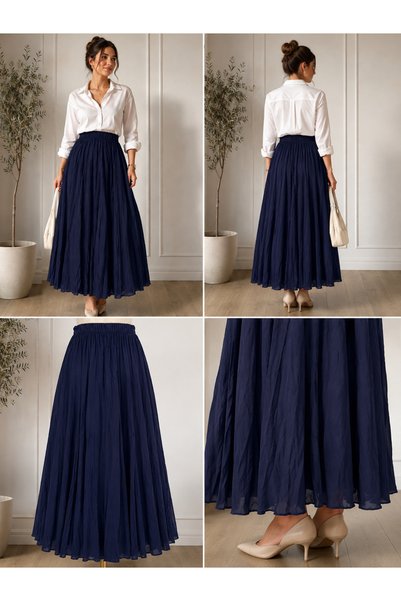 Nisa Kraş Long Skirt with Elastic Waistband