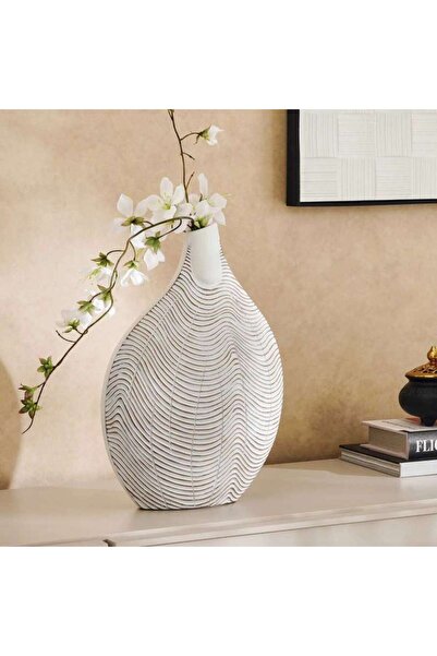 PAN HOME مزهرية تياجو من البولي ريزين للديكور 30×11×43 سم - أبيض