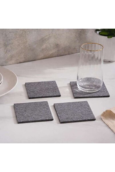 PAN HOME طقم قواعد أكواب مربعة من إيكو، 4 قطع، 10x10 سم - رمادي