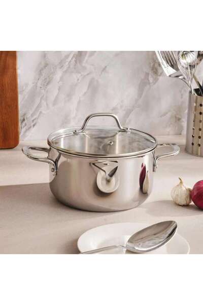 PAN HOME Pradeep Triply Stainless Steel Cooking Pot With Lid Dia20cm -chrome