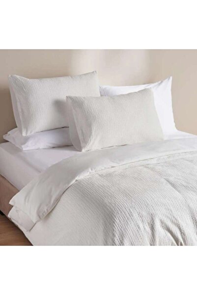 PAN HOME طقم غطاء لحاف قطني من ثلاث قطع مقاس كوين 200×200 سم - أبيض