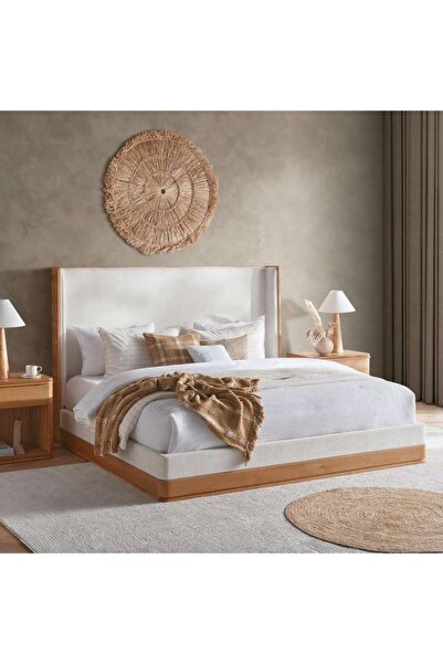 PAN HOME سرير أورورا 200×200 سم من خشب البلوط - بيج طبيعي
