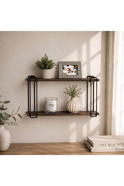 PAN HOME Albert Mdf Metal 2 Tier Modern Shelf 39.8x10x19.5cm - Black