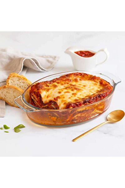 PAN HOME صينية خبز زجاجية بيضاوية من إسمي مقاس 27×15.8×4.5 سم - شفافة