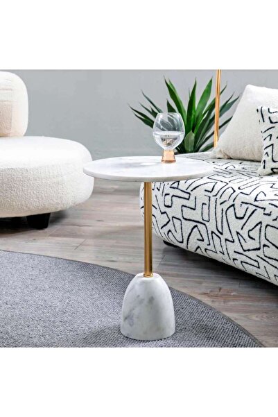 PAN HOME طاولة كولتن أكسنت رخامية - أبيض ذهبي