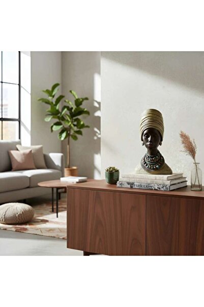 PAN HOME Binta Polyresin Lady Head Decor Sculpture 28.5x23x47.5cm - Brown