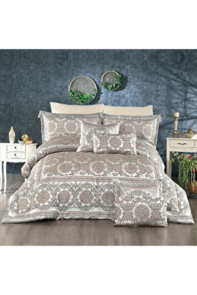 Kunzita Home إليت | طقم مفرش كوبلند 10 قطع, نفرين, 260×240 سم فضي